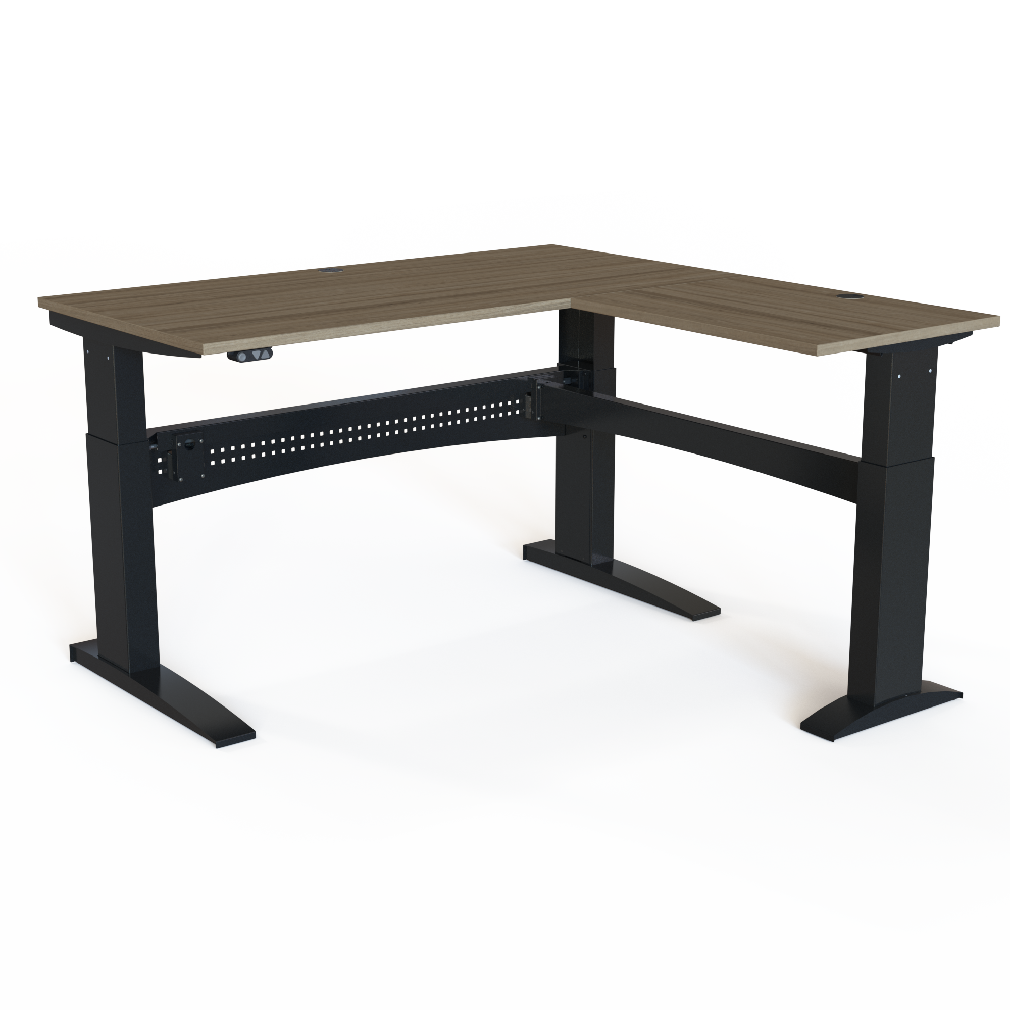 Hæve-/sænkebord | 160x160 cm | Valnød med sort stel