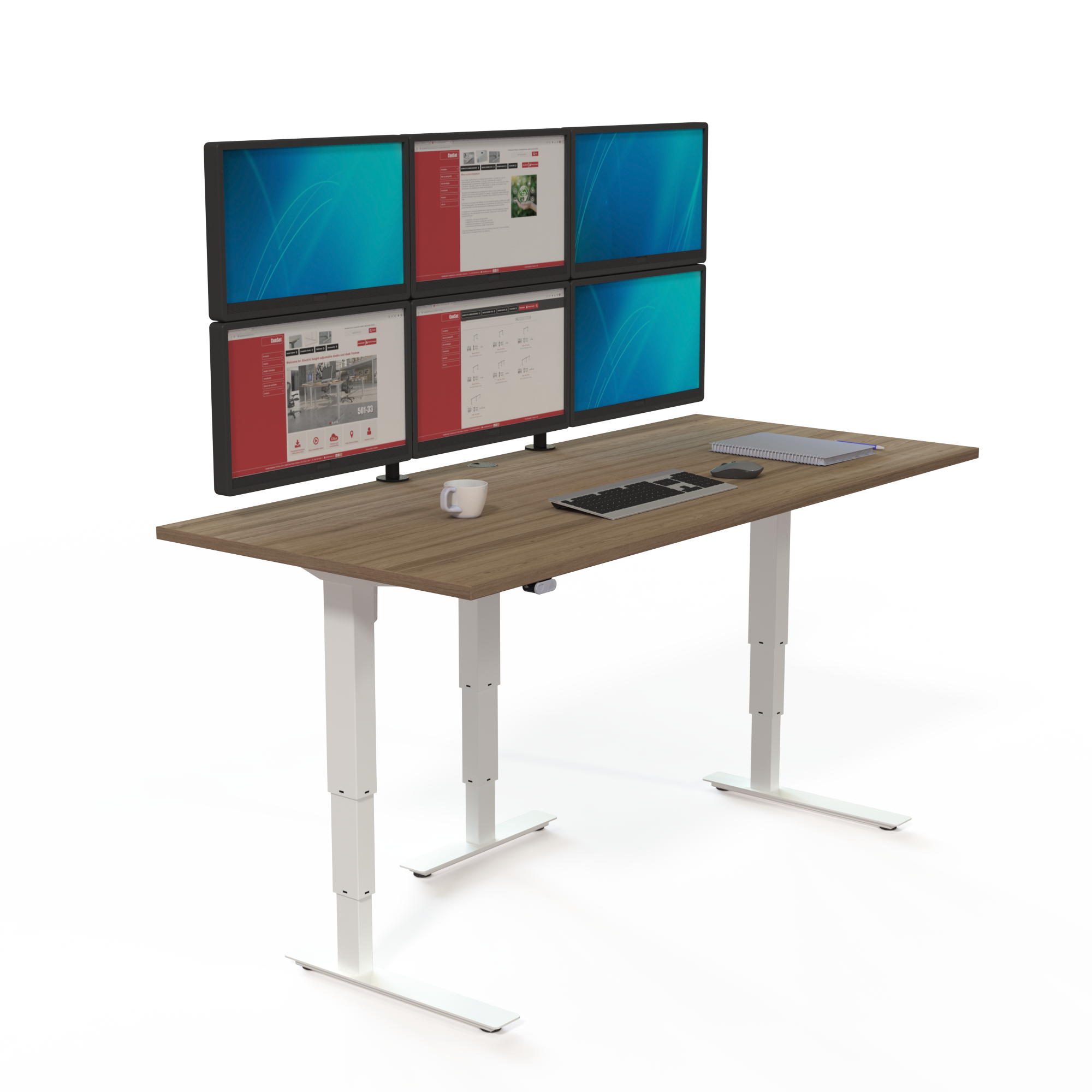 Hæve-/sænkebord | 160x80 cm | Valnød med hvidt stel