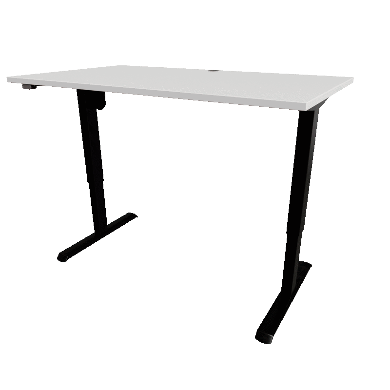 Komplet ergonomisk skrivebordsl&oslash;sning med ConSet bordstel og bordplade, sort stel og hvid plade