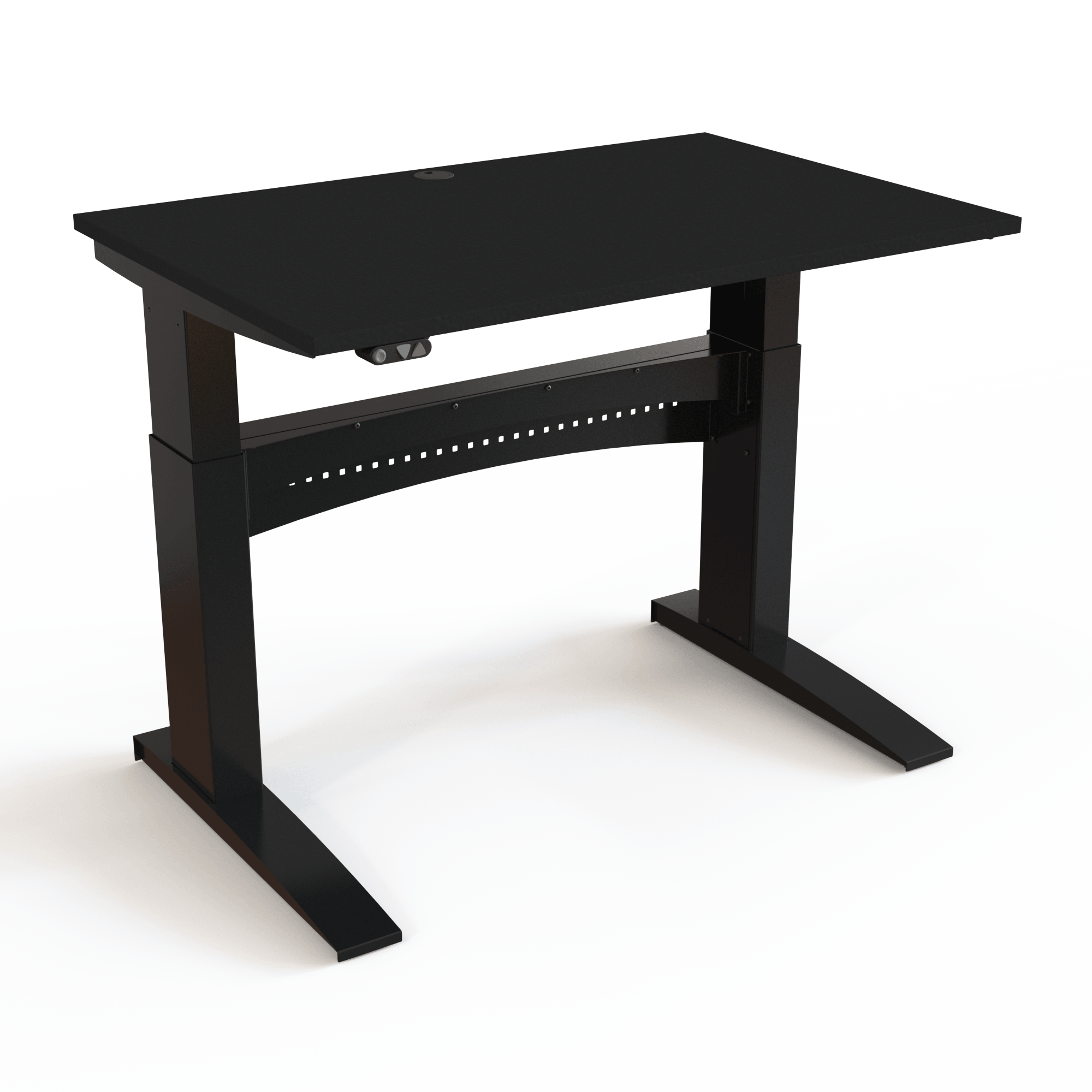 Hævesænkebordet hvor pålidelighed og styrke er standard, med bordplade i sort  og understel i sort. Størrelsen er 120x80. Højden er 65-122cm og bordet løfter 150kg.