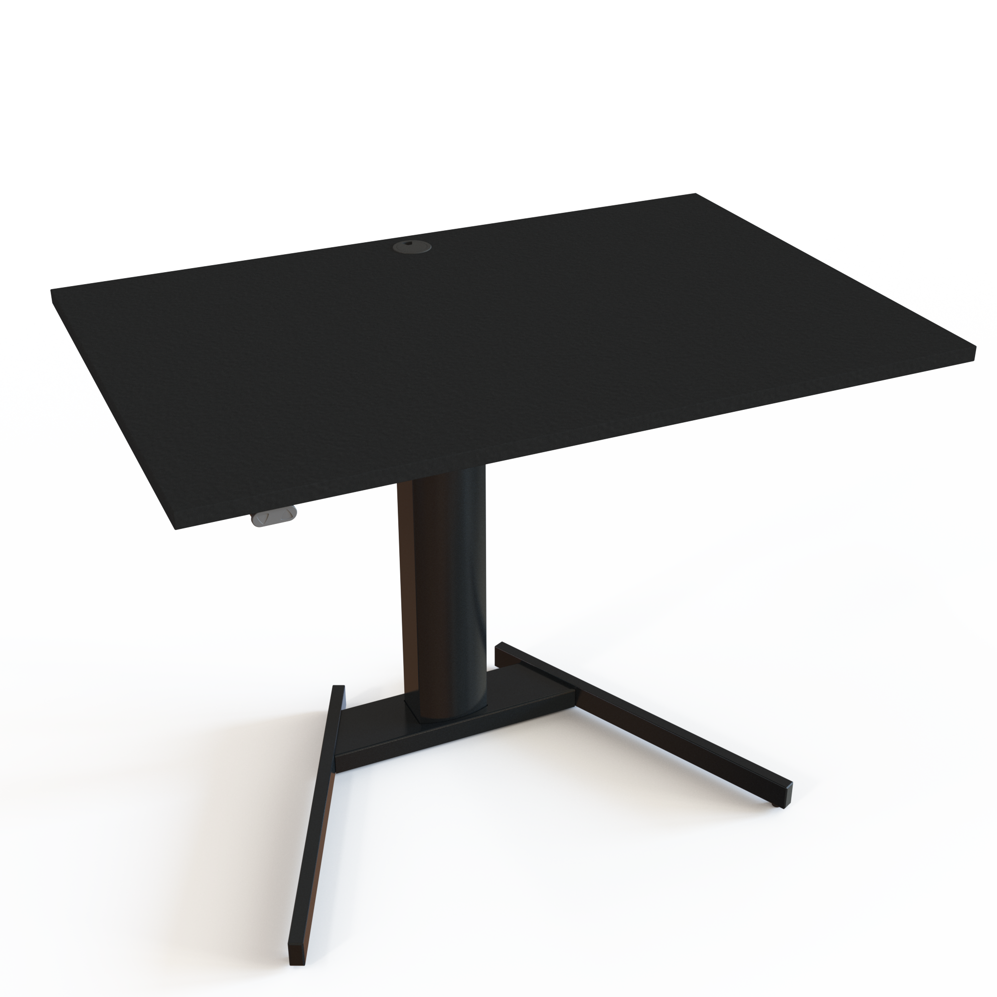 1-søjlet Hæve sænkebord med bordplade i sort  og understel i sort. Størrelsen er 120x80. Højden er 68-120cm og bordet løfter 80kg.