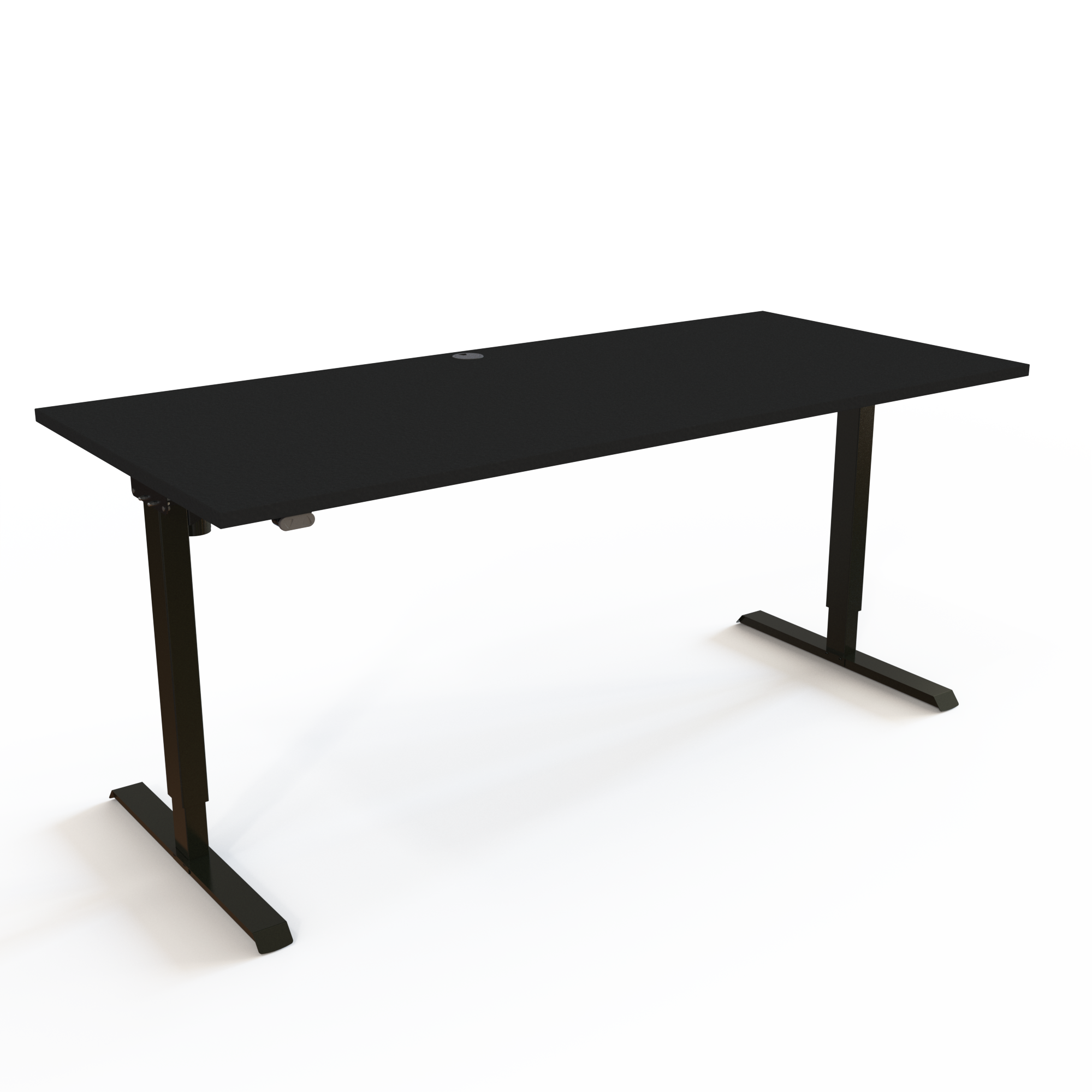 Det slanke skrivebord vejer minimalt, men har en robust og stabil konstruktion, med bordplade i sort  og understel i sort. Størrelsen er 180x80. Højden er 68-119cm og bordet løfter 60kg.
