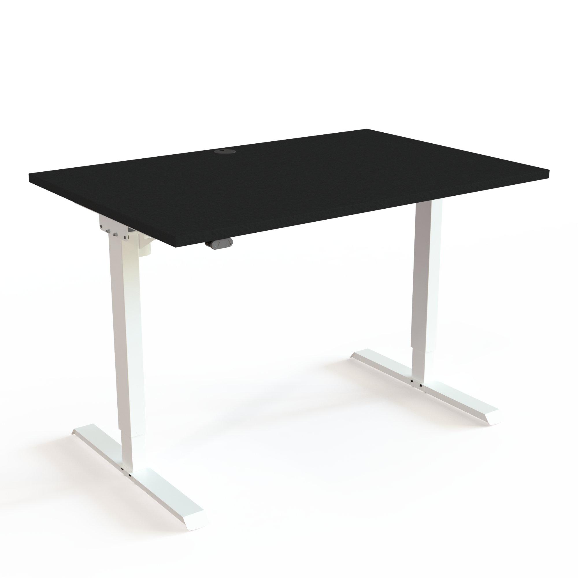 Det elektriske skrivebord er super stabilt, trods sit minimalistiske og lette design, med bordplade i sort  og understel i hvid. Størrelsen er 120x80. Højden er 68-119cm og bordet løfter 60kg.