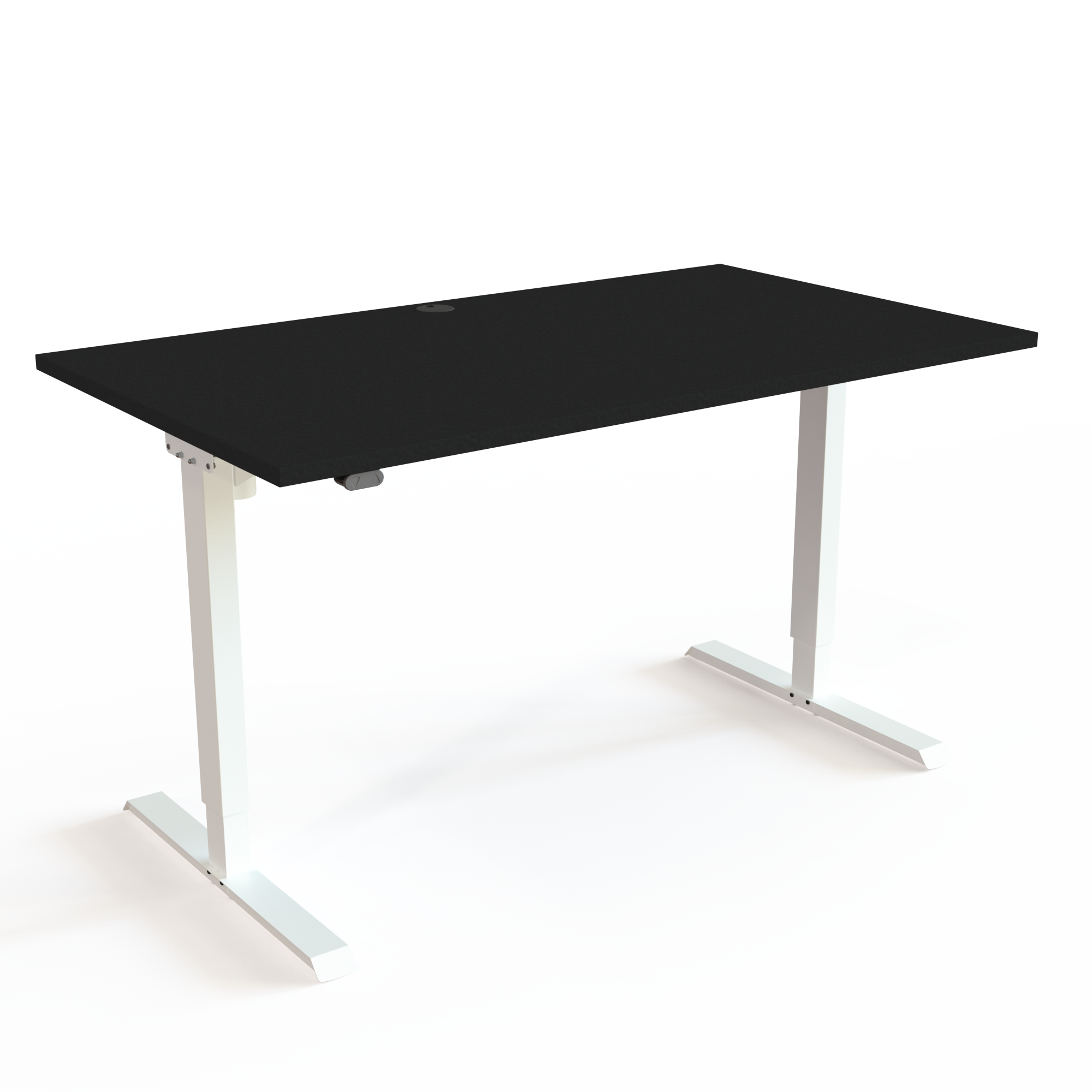 Dette justerbare bord har en centerfod, med bordplade i sort  og understel i hvid. Størrelsen er 140x80. Højden er 68-119cm og bordet løfter 60kg.