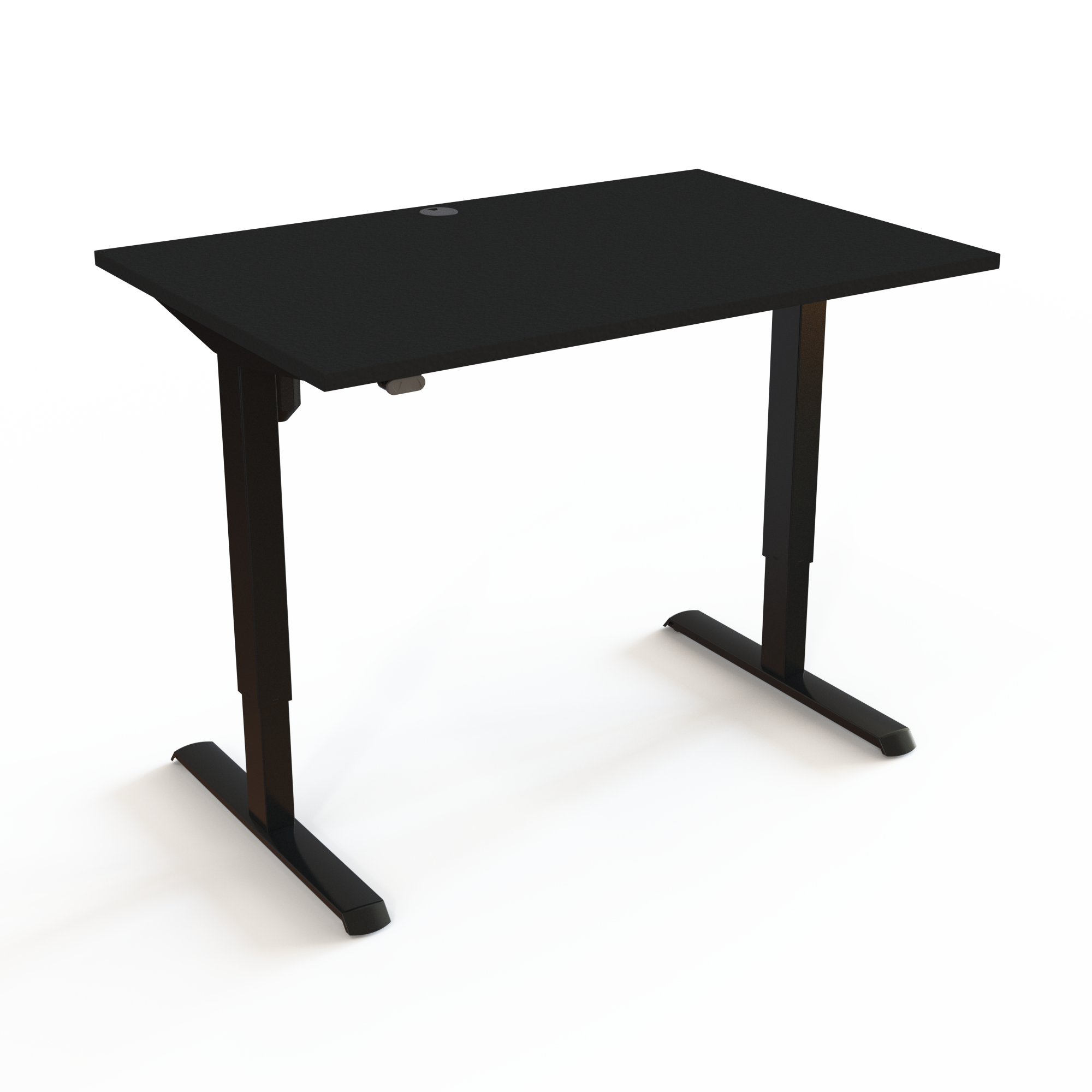 Hæve-sænkebord uden komplicerende elektronik med bordplade i sort  og understel i sort. Størrelsen er 120x80. Højden er 68-118cm og bordet løfter 80kg.