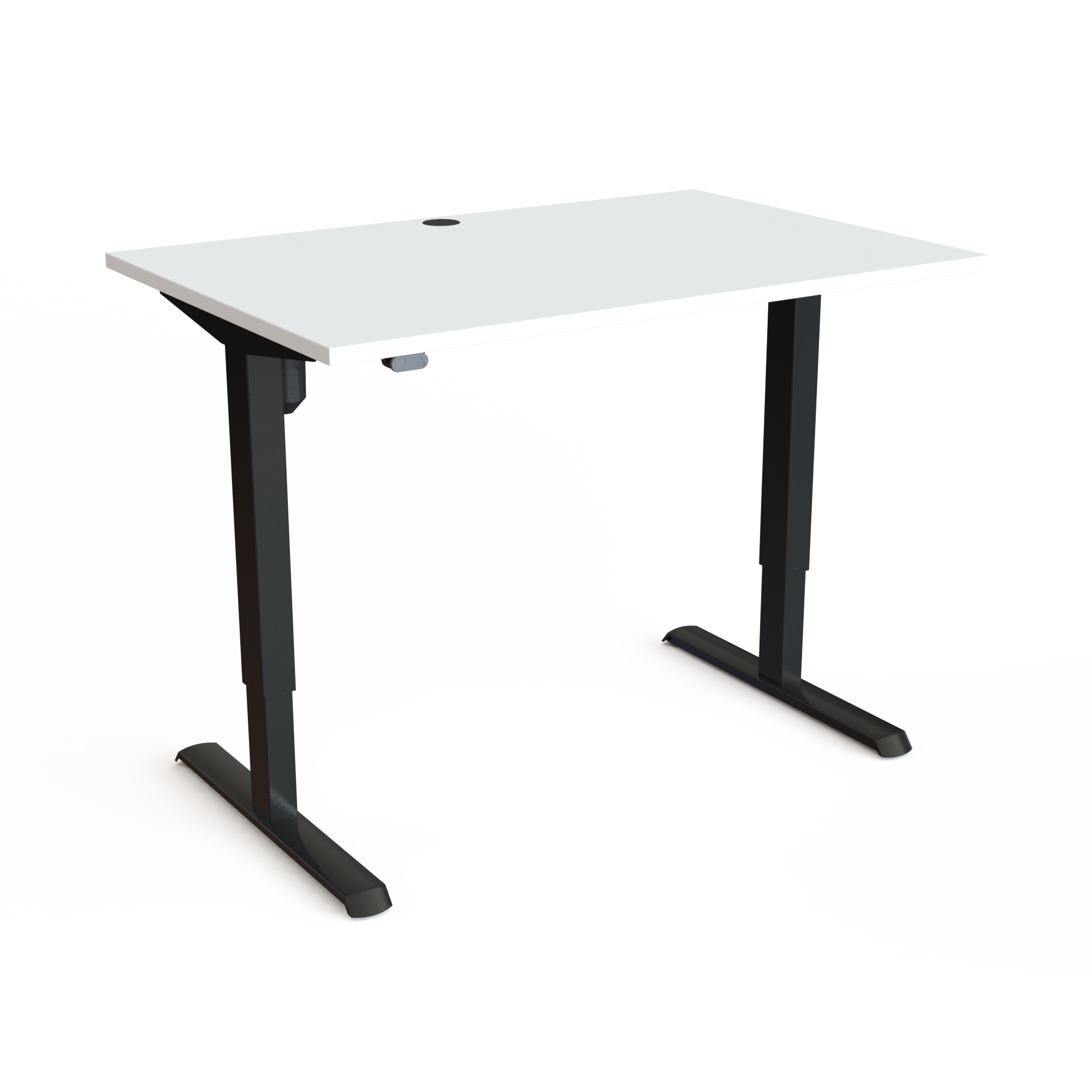 Komplet ergonomisk skrivebordsl&oslash;sning med ConSet bordstel og bordplade, sort stel og hvid plade