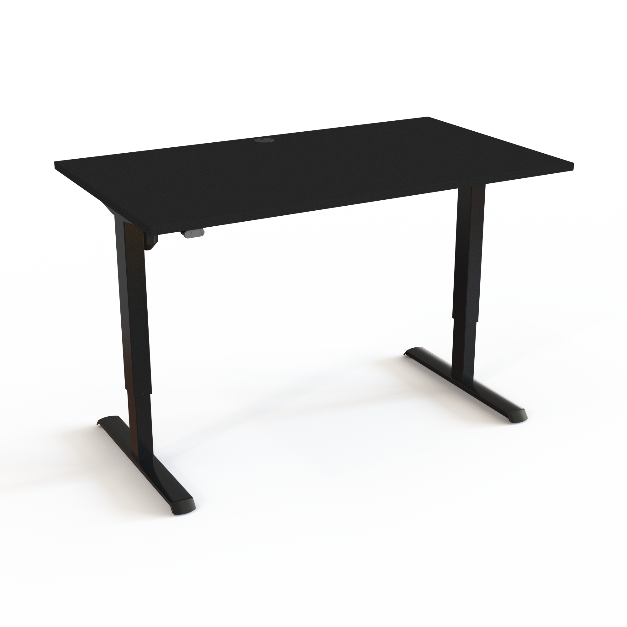 Skrivebord som er testet af TÜV med bordplade i sort  og understel i sort. Størrelsen er 140x80. Højden er 68-118cm og bordet løfter 80kg.