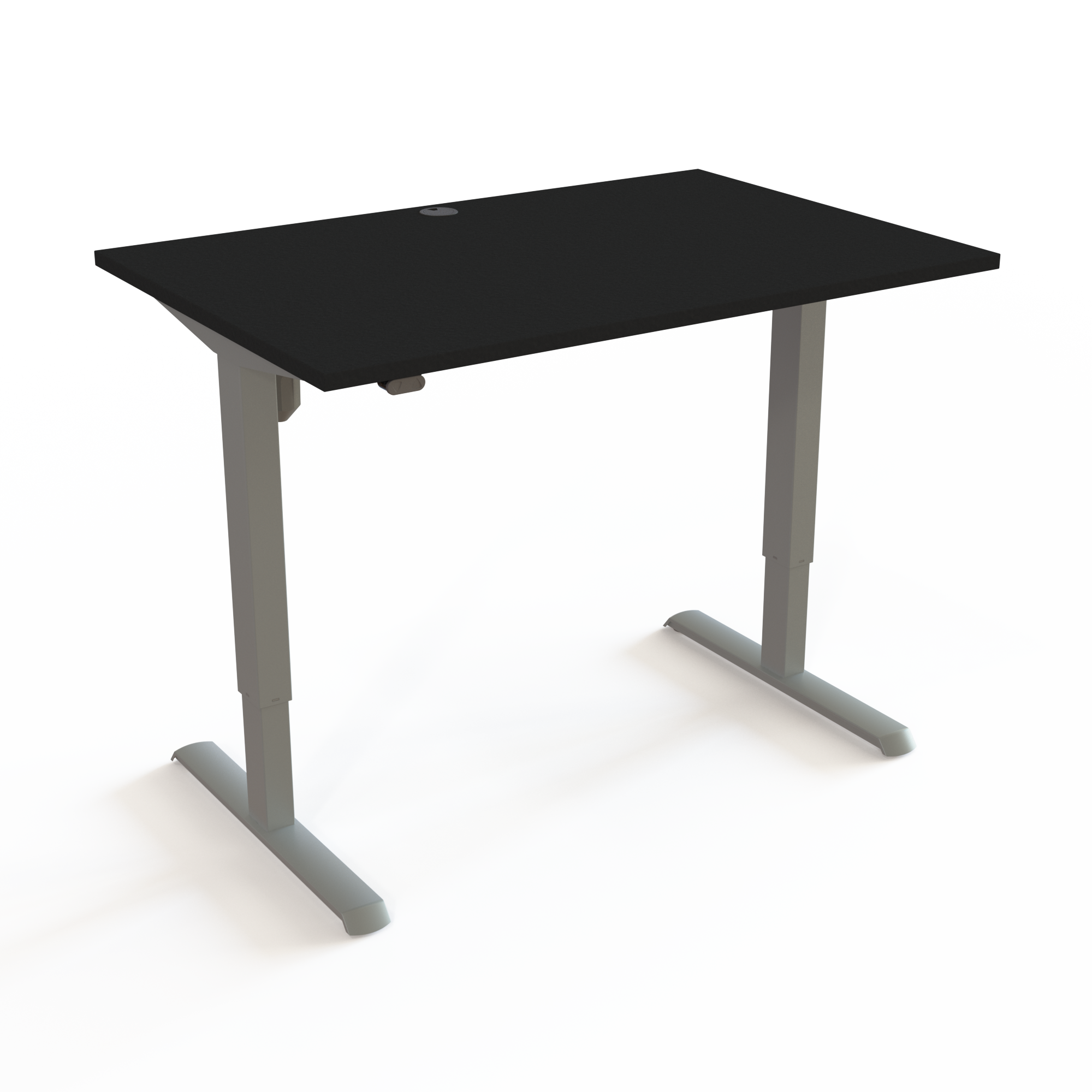 Hævesænkebord med mekanisk synkronisering med bordplade i sort  og understel i sølv. Størrelsen er 120x80. Højden er 68-118cm og bordet løfter 80kg.