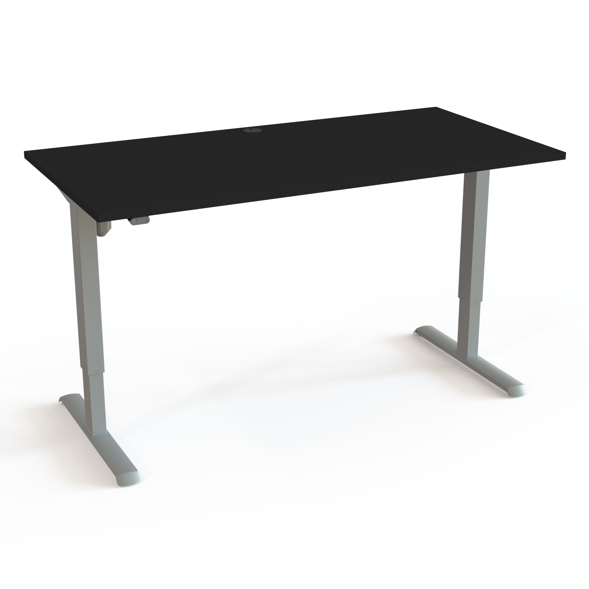Skrivebord som er testet af TÜV med bordplade i sort  og understel i sølv. Størrelsen er 160x80 . Højden er 68-118cm og bordet løfter 80kg.