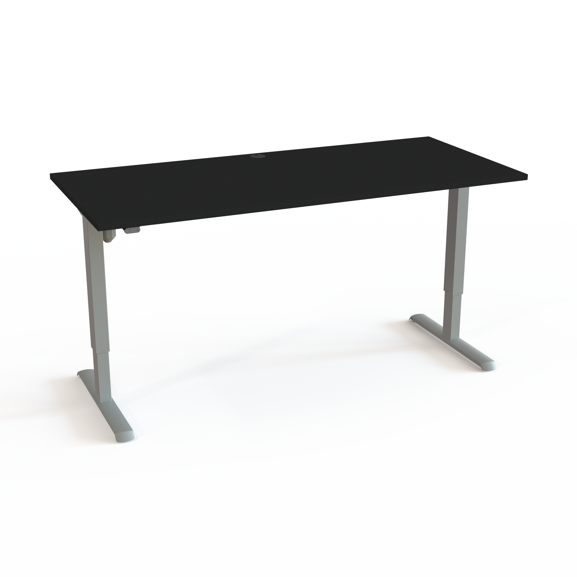 Skrivebord som er testet af TÜV med bordplade i sort  og understel i sølv. Størrelsen er 180x80. Højden er 68-118cm og bordet løfter 80kg.