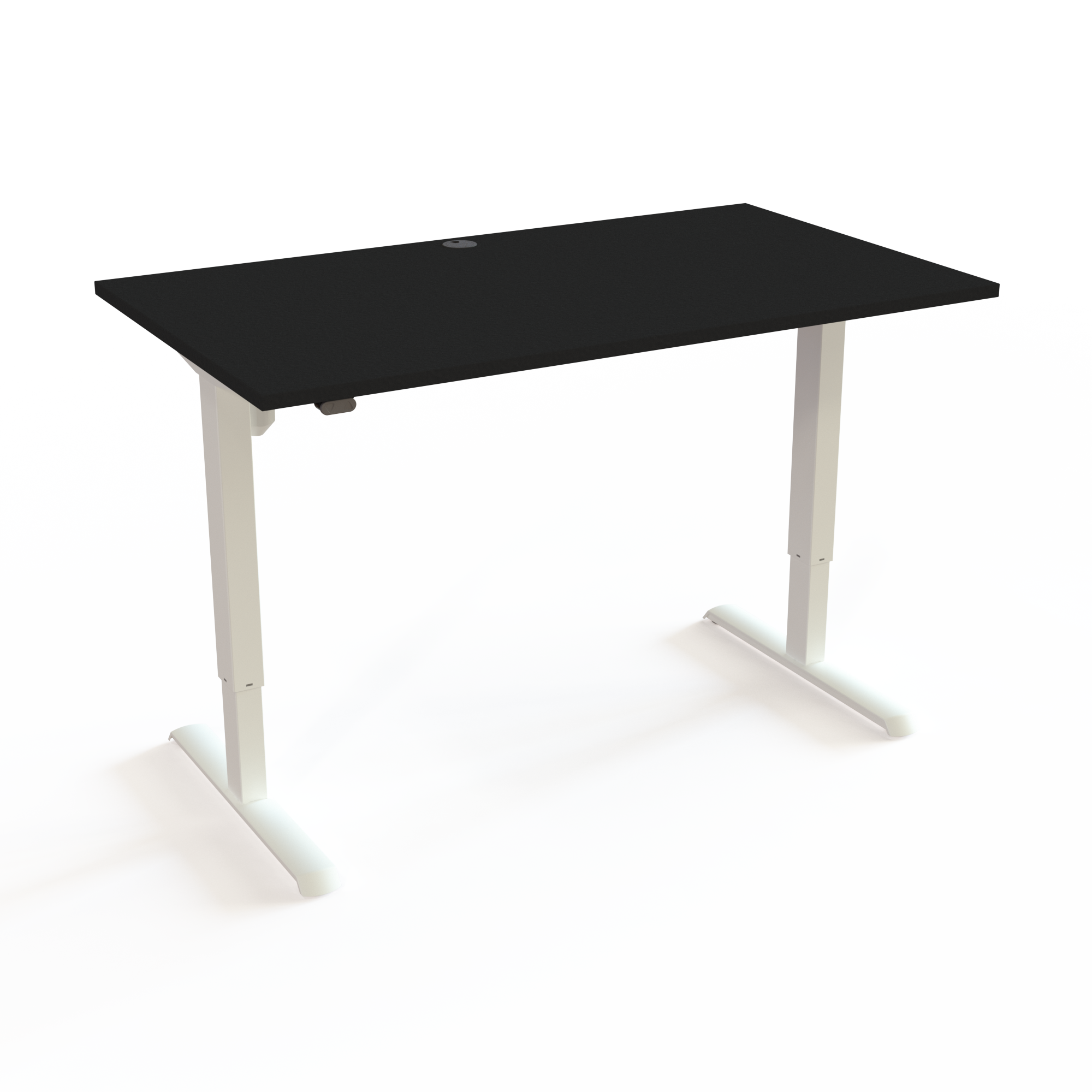 HS-Bord med lav CO2 udledning til et fair pris med bordplade i sort  og understel i hvid. Størrelsen er 140x80. Højden er 68-118cm og bordet løfter 80kg.