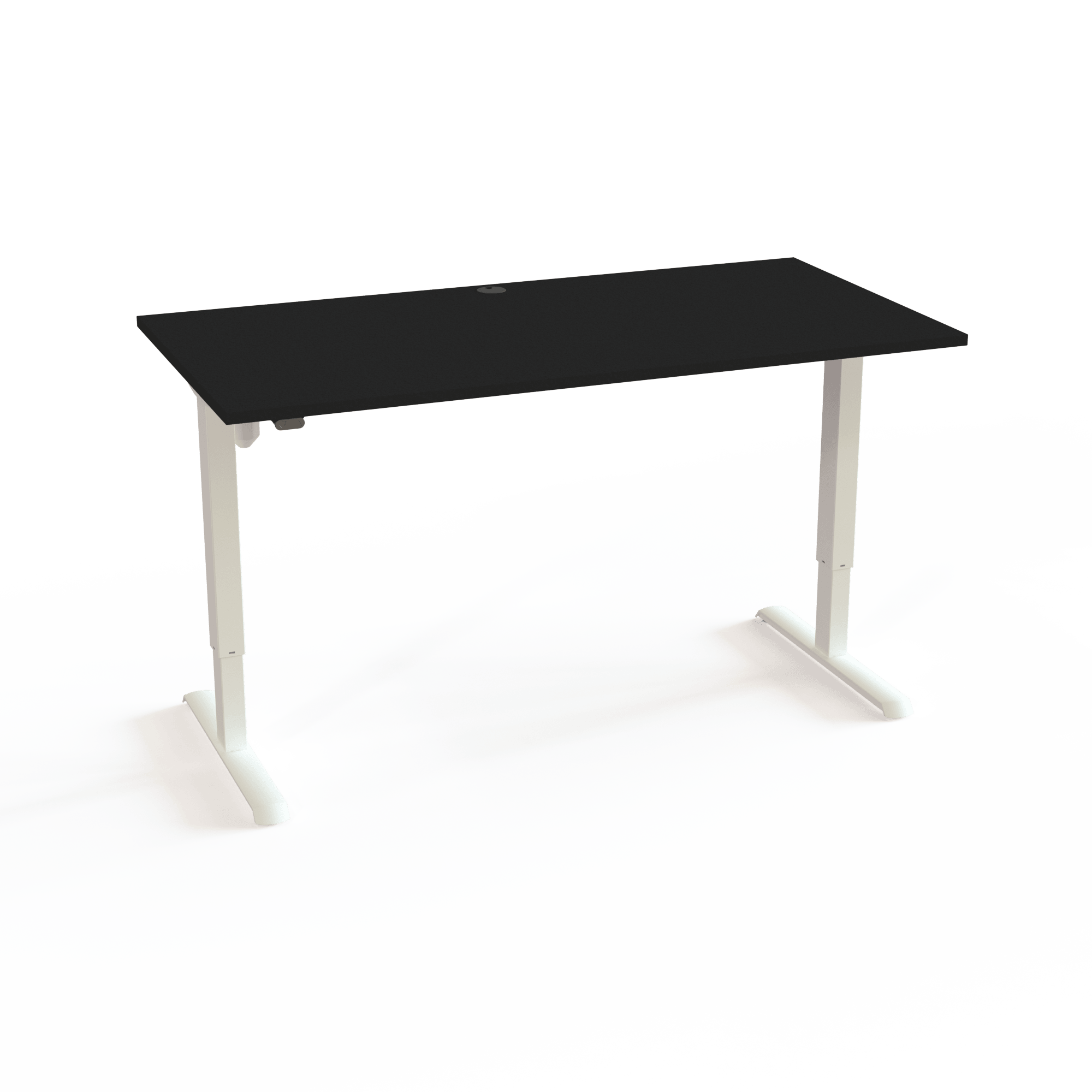 HS-Bord med lav CO2 udledning til et fair pris med bordplade i sort  og understel i hvid. Størrelsen er 160x80. Højden er 68-118cm og bordet løfter 80kg.