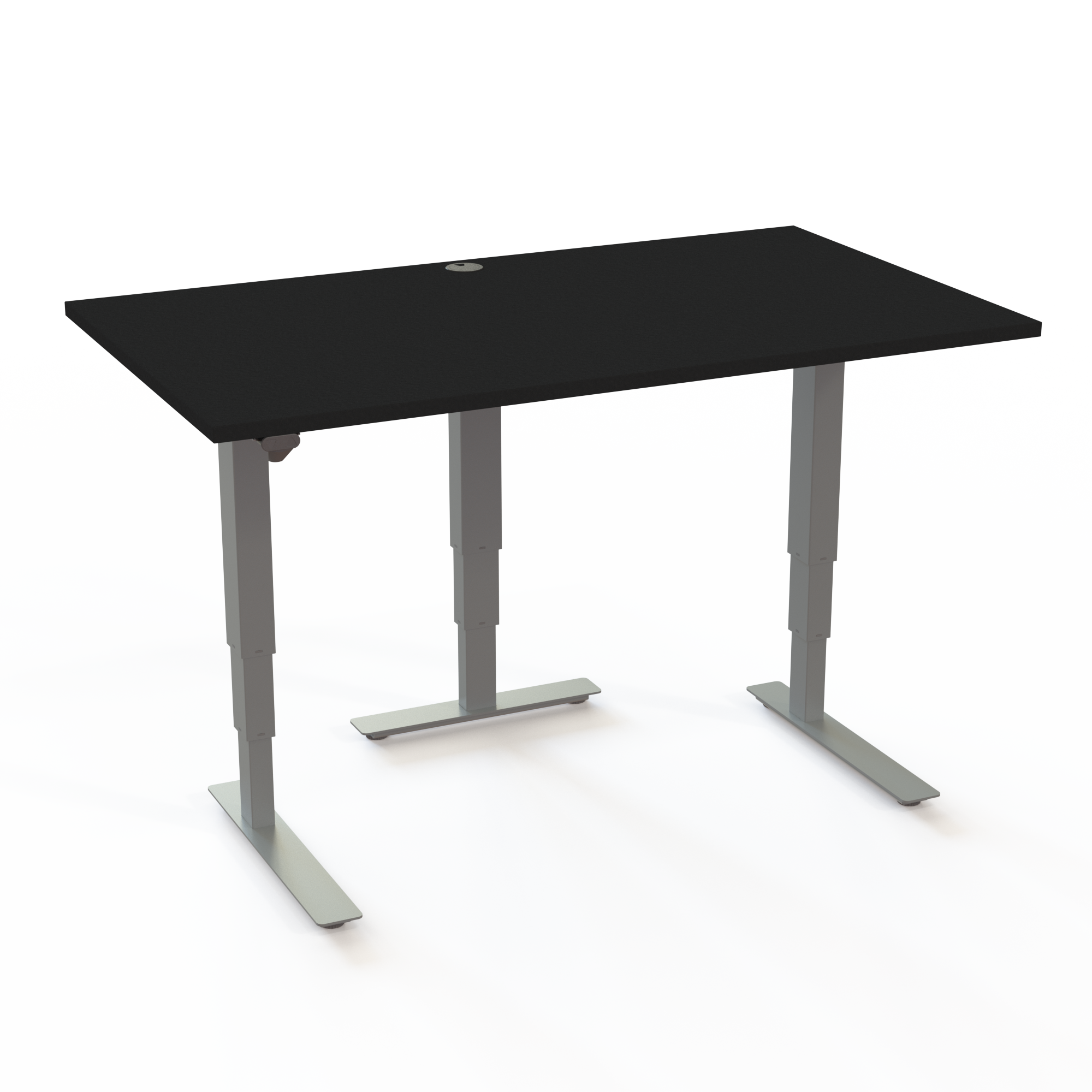 Bord med stabilitet til mange skærme, med bordplade i sort  og understel i sølv. Størrelsen er 140x80. Højden er 57-122cm og bordet løfter 100kg.