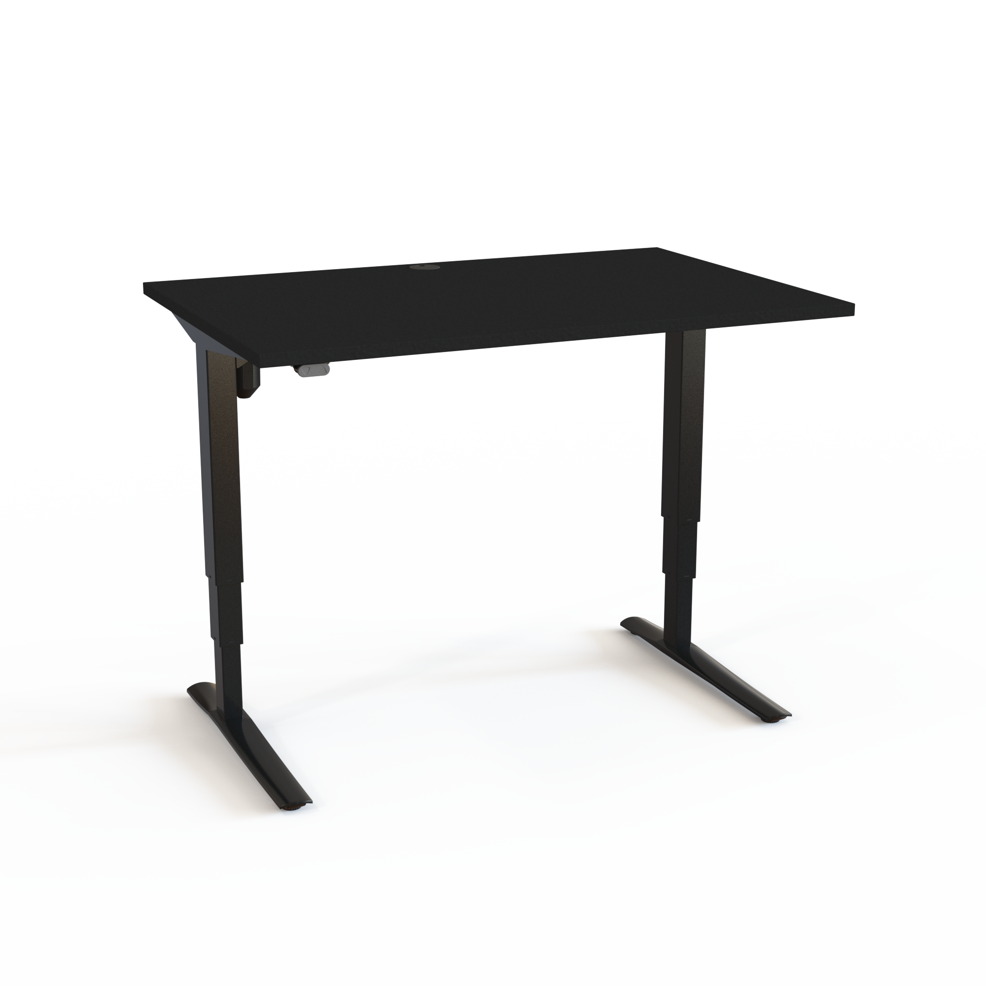 Et hæve-/sænkebord som kan monteres på 17 minutter, med bordplade i sort  og understel i sort. Størrelsen er 120x80. Højden er 62-130cm og bordet løfter 100kg.