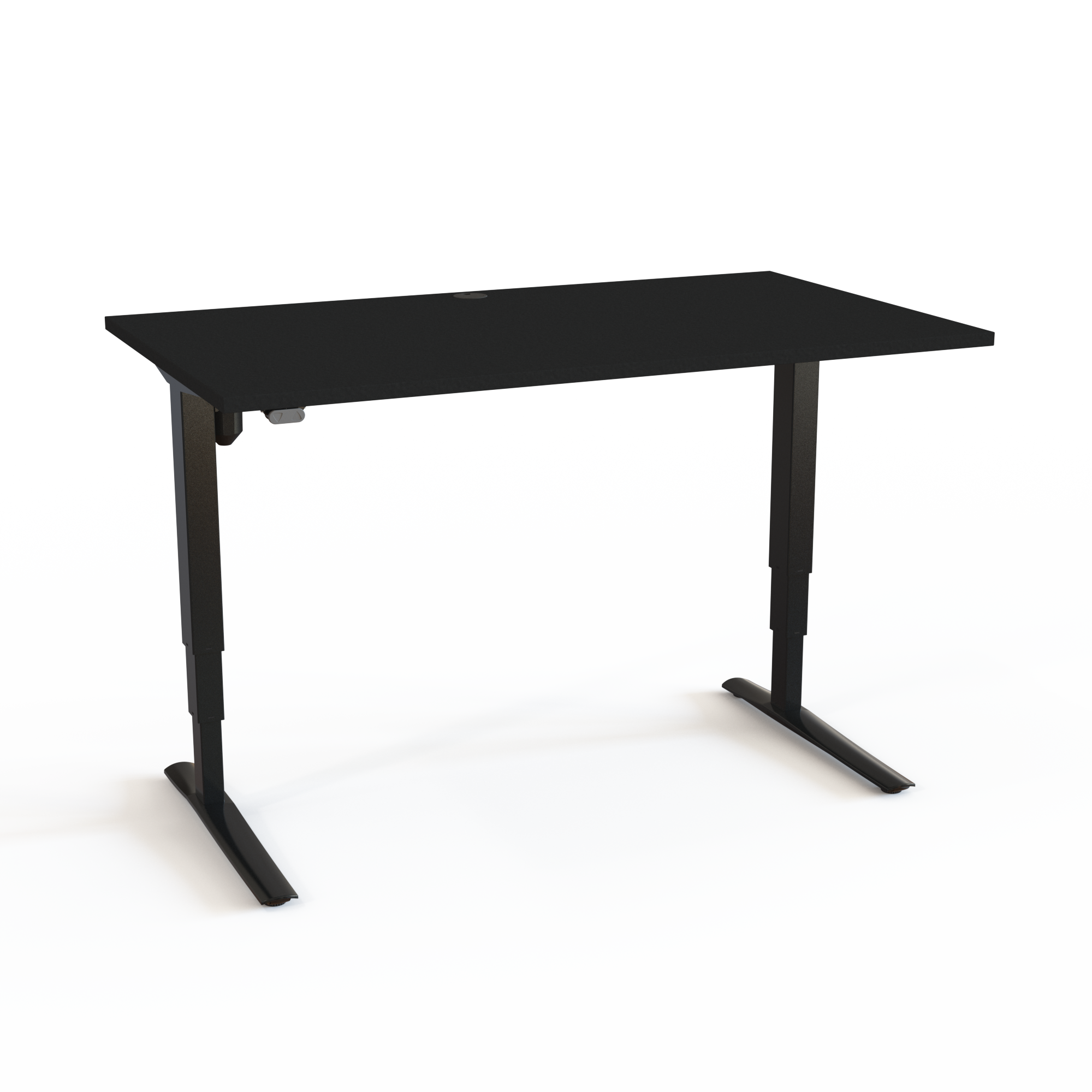Hæve-/sænkebordet drives af en motor og har mekanisk synkroniserede ben, med bordplade i sort  og understel i sort. Størrelsen er 140x80. Højden er 62-130cm og bordet løfter 100kg.