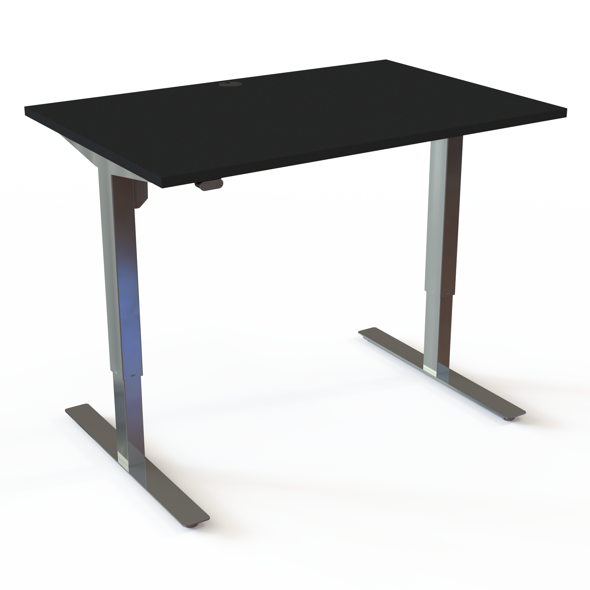Hævesænkebord som løfter 150kg med bordplade i sort  og understel i krom. Størrelsen er 120x80. Højden er 68-118cm og bordet løfter 150kg.