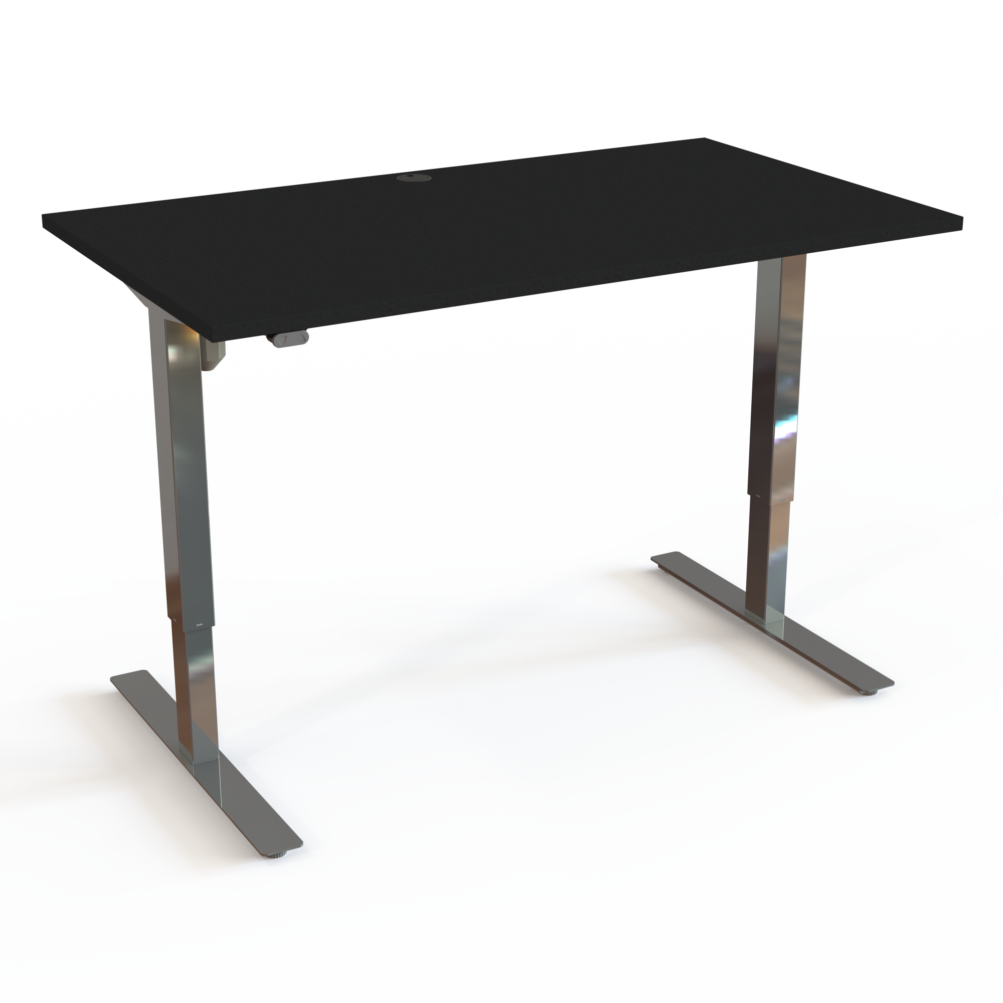 HS-bord med en ligetil betjening, op/ned og ikke mere med bordplade i sort  og understel i krom. Størrelsen er 140x80. Højden er 68-118cm og bordet løfter 150kg.
