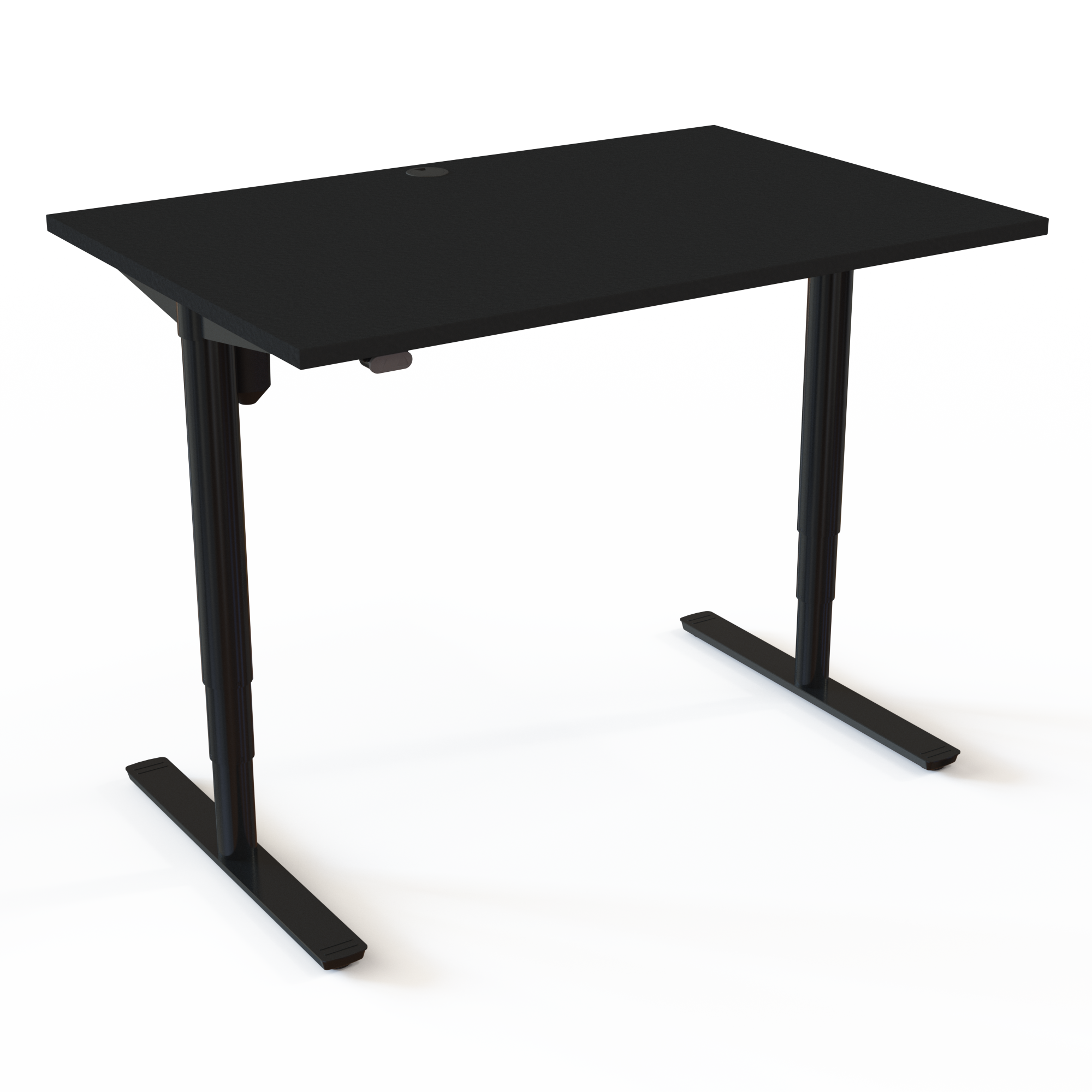 Hæve-/sænkebordet med cylindriske søjler er kendetegnet ved at være hurtig at samle, med bordplade i sort  og understel i sort. Størrelsen er 120x80. Højden er 65-125cm og bordet løfter 100kg.