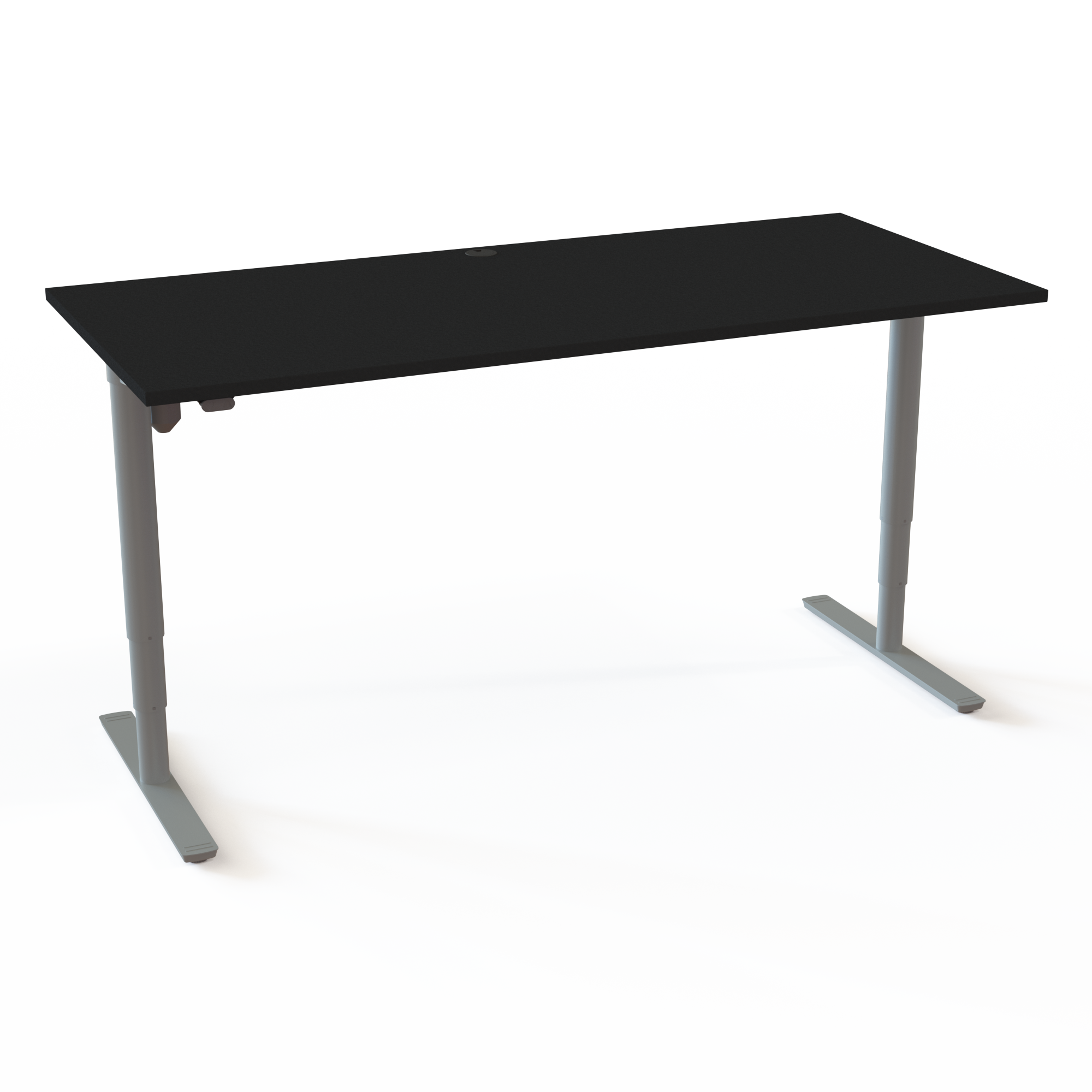 Hæve-/sænkebordet med cylindriske søjler er kendetegnet ved at være hurtig at samle, med bordplade i sort  og understel i sølv. Størrelsen er 180x80. Højden er 65-125cm og bordet løfter 100kg.