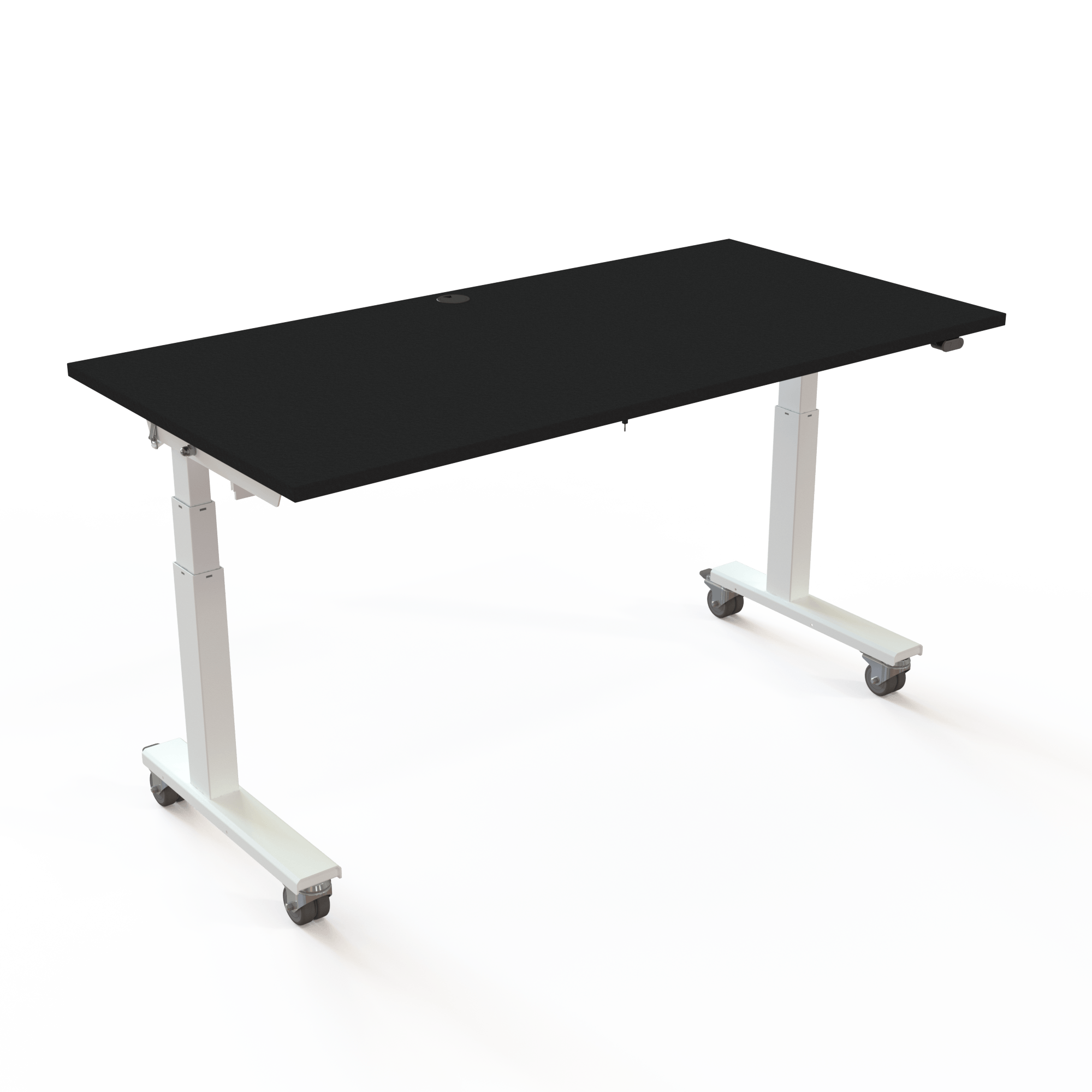 Udnyt fordelene ved storrumskontorer, og tilpas til dagens behov. Bordplade i sort og hvidt stel. Løfter 100kg.