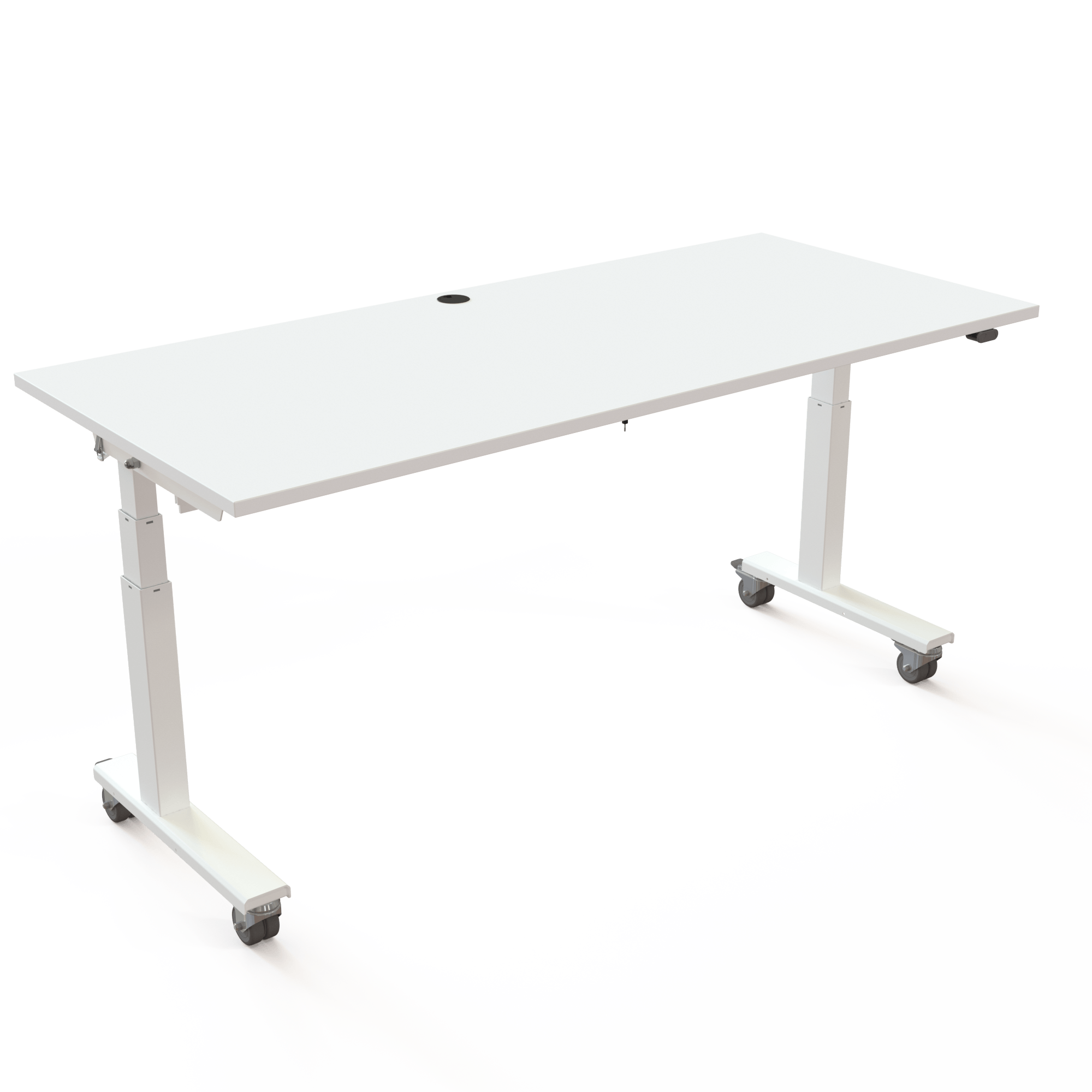 HS skrivebord der måler 180x80cm. Flyttes nemt på stærke hjul, pladen kan stilles lodret så bordet kommer gennem døre. Ideel til den dynamiske arbejdsplads.