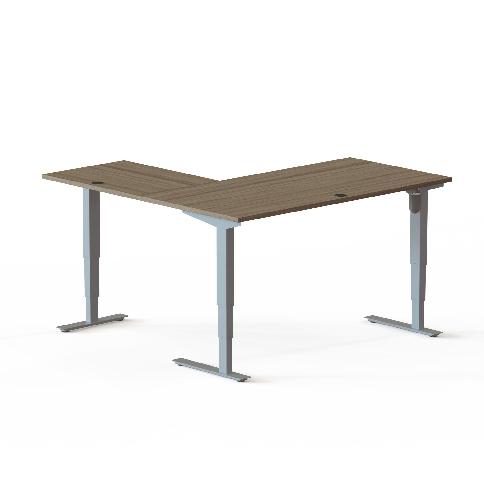 Hæve-/sænkebord | 160x160 cm | Valnød med sølv stel