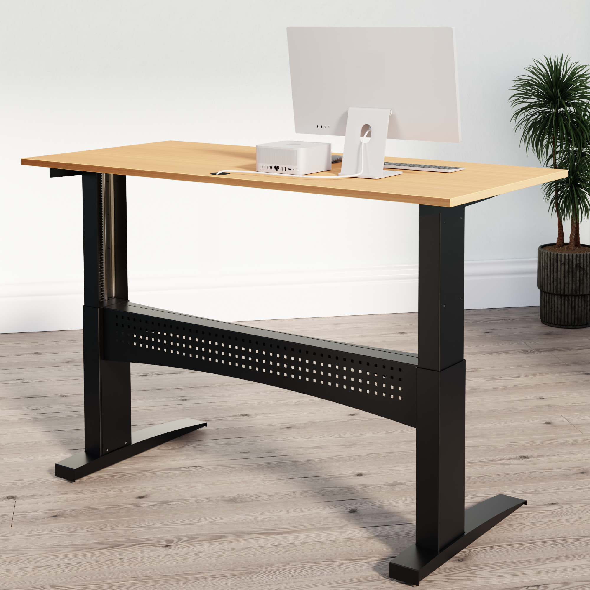 Hæve-/sænkebord | 180x80 cm | Bøg med sort stel