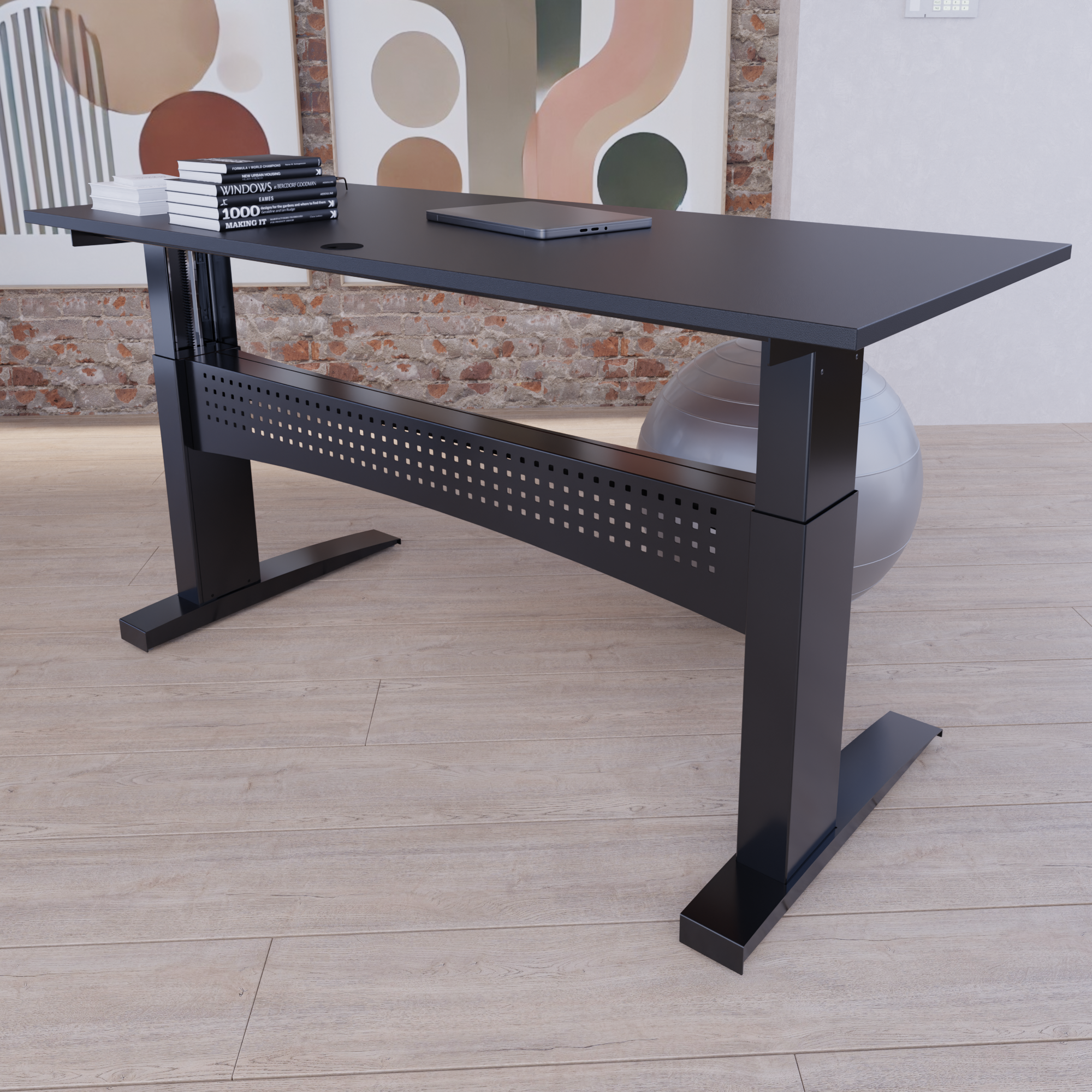 Hæve-/sænkebord | 160x80 cm | Sort  med sort stel