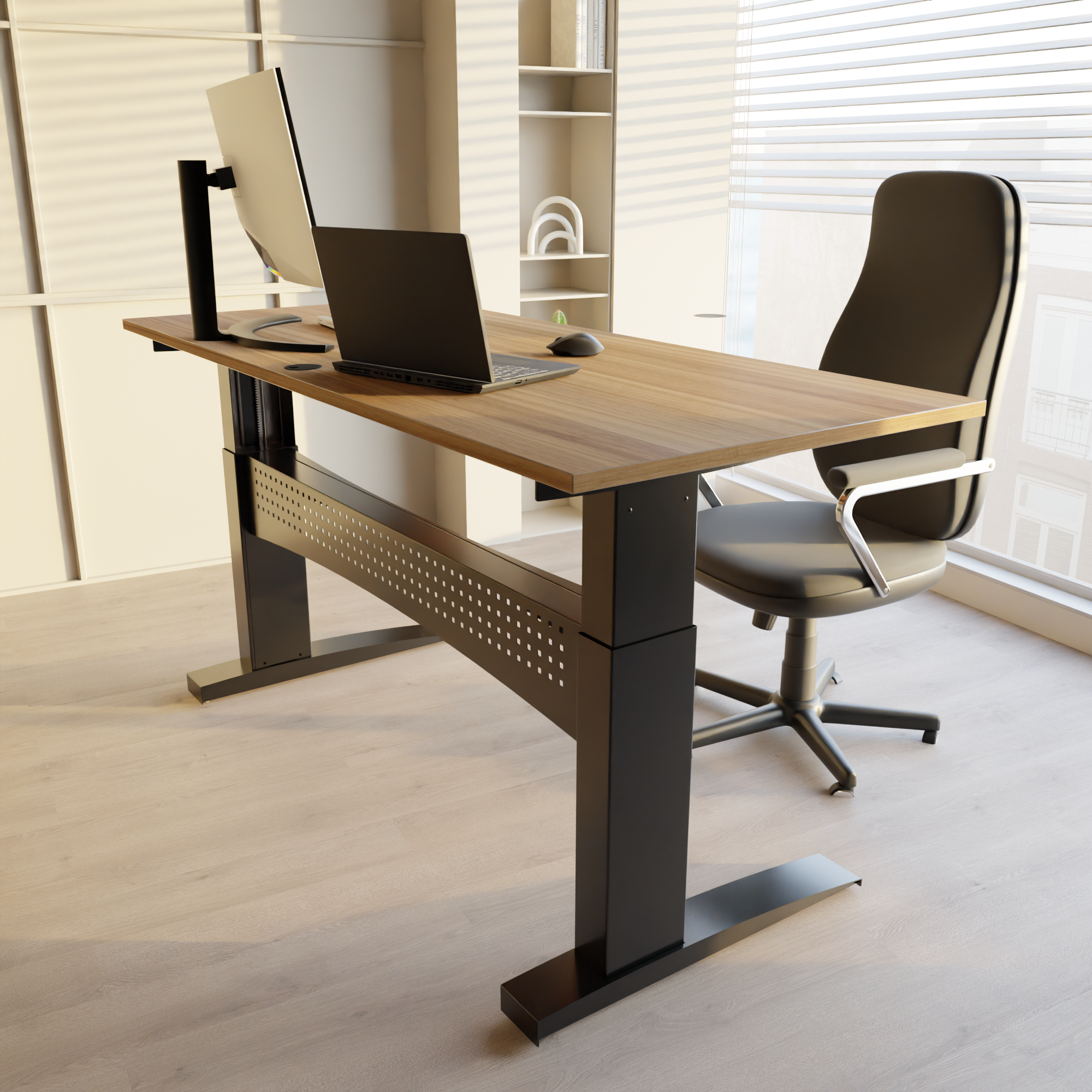 Hæve-/sænkebord | 180x80 cm | Valnød med sort stel