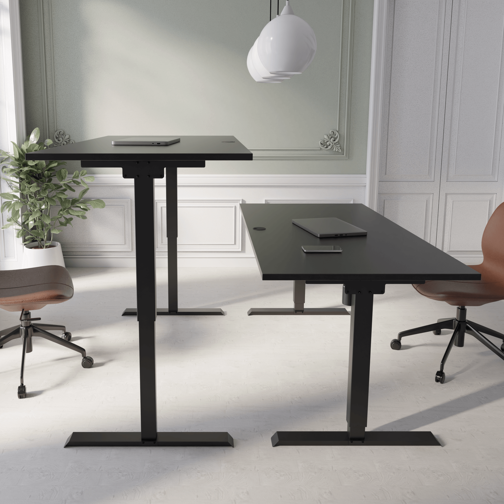 Hæve-/sænkebord | 160x80 cm | Sort  med sort stel