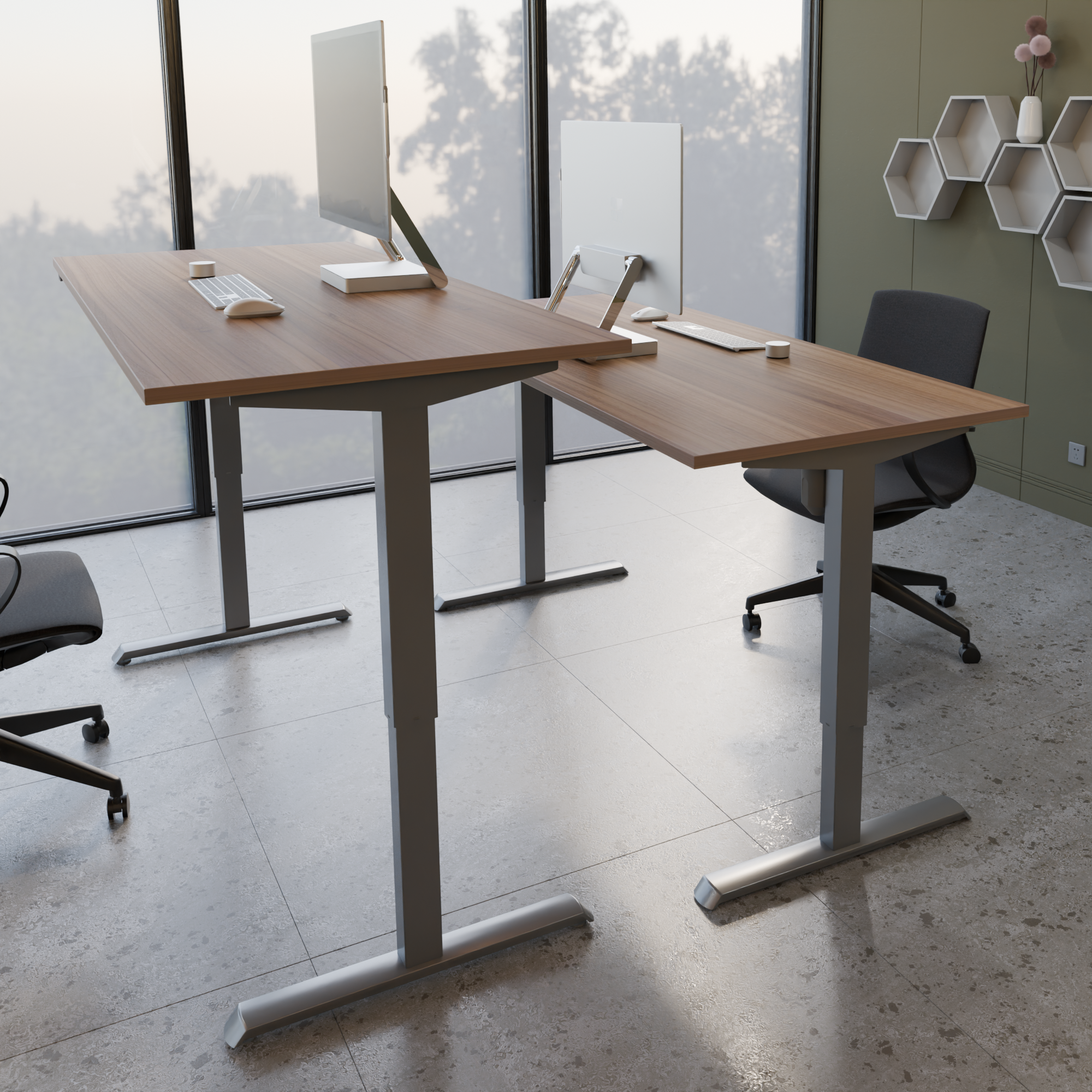 Hæve-/sænkebord | 180x80 cm | Valnød med sølv stel