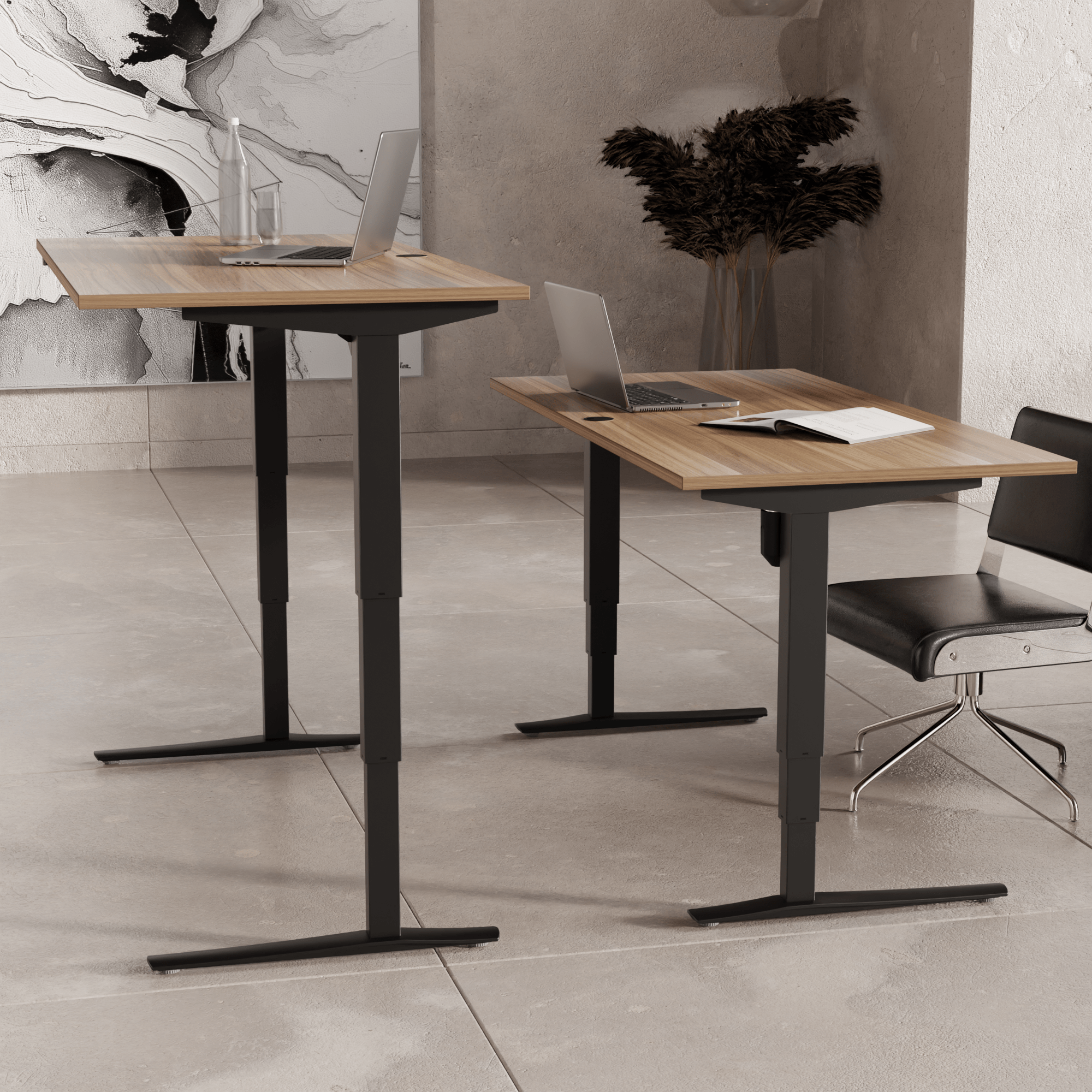 Hæve-/sænkebord | 160x80 cm | Valnød med sort stel