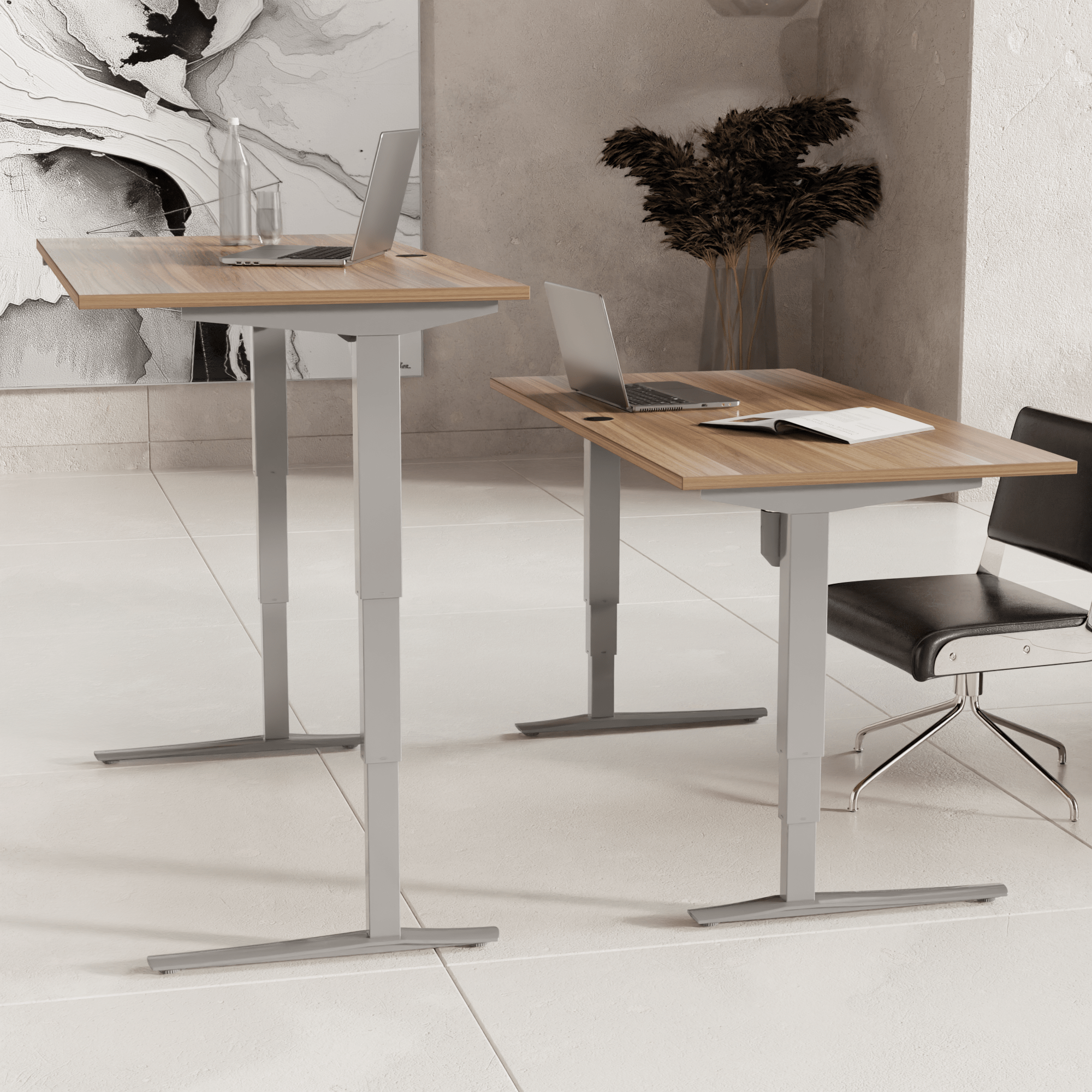Hæve-/sænkebord | 180x80 cm | Valnød med sølv stel