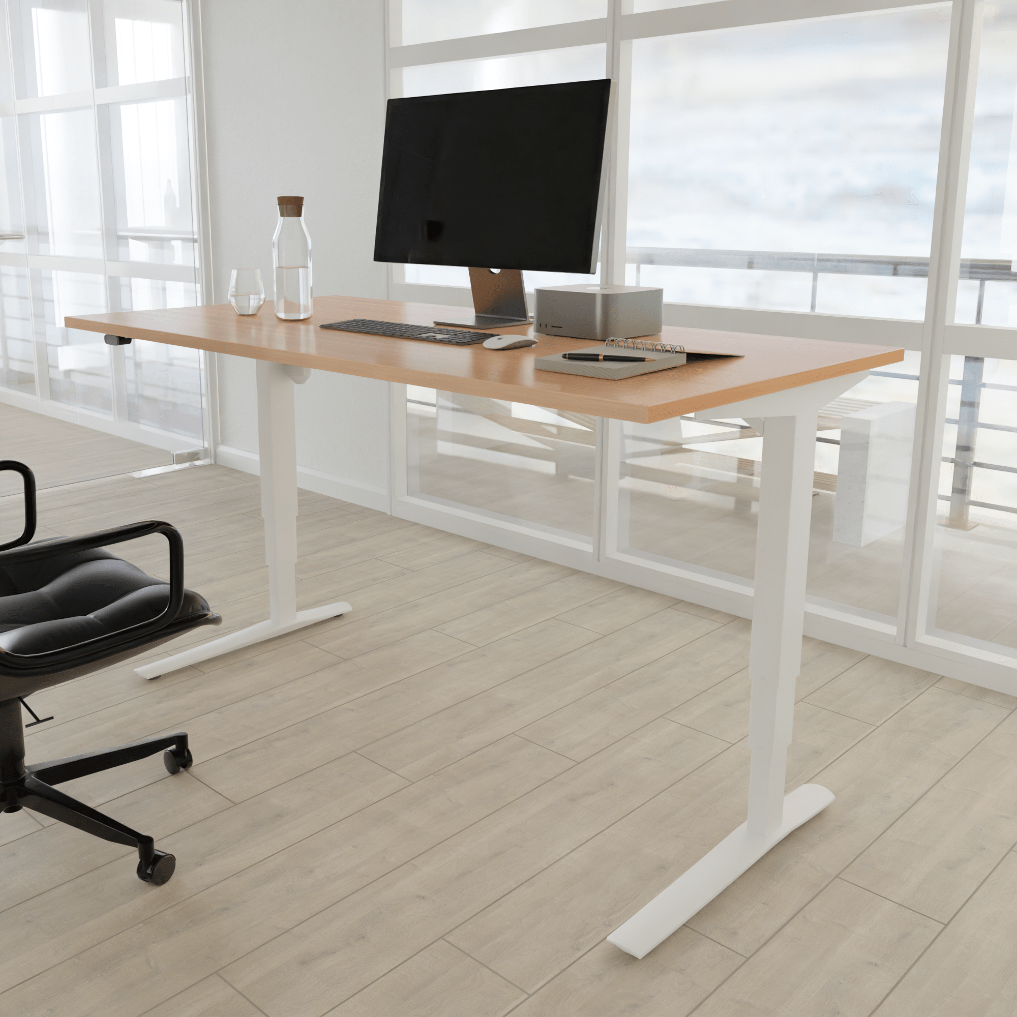 Hæve-/sænkebord | 180x80 cm | Bøg med hvidt stel